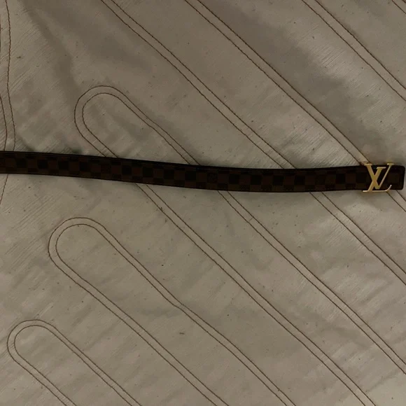 Louis Vuitton Brown Checkered Belt with Gold Logo Buckle - Picture 3 of 3